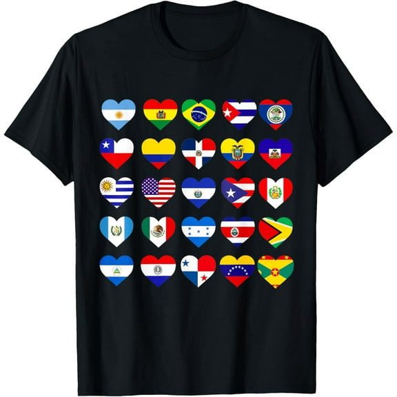 All Latin American Flags Countries Hispanic Latino Pride T-ShirtMen and women, Black T-shirt, size: Extra large