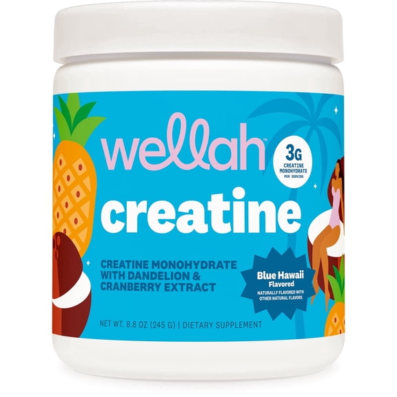 Wellah Creatine for Women (50 Servings) Blue Hawaii - 3g of Creatine Monohydrate Powder with Dandelion & Cranberry Extract