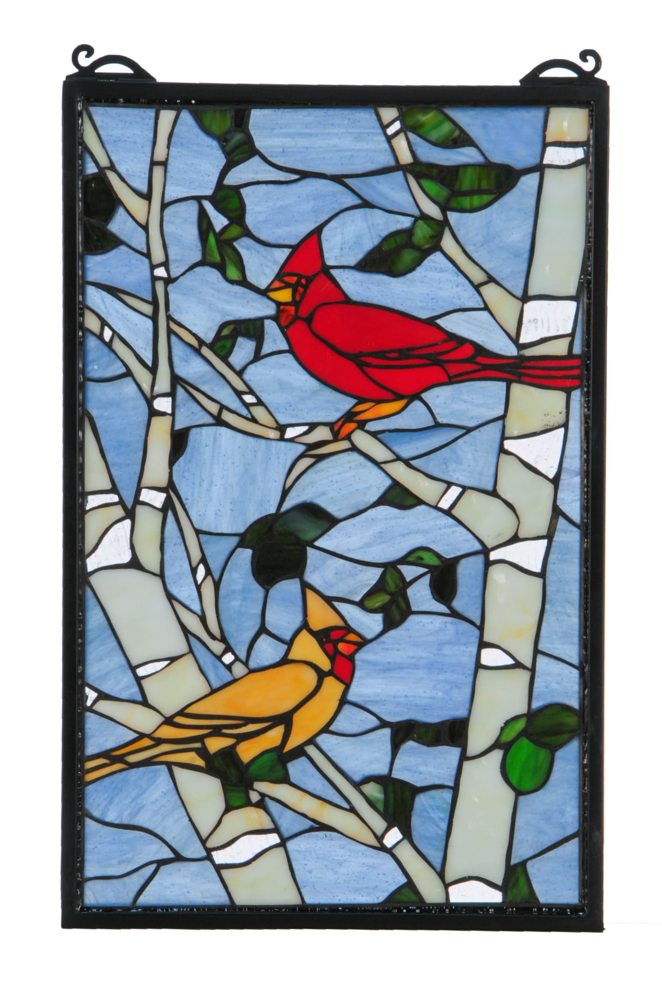 13"W X 10"H Cardinals Morning Stained Glass Window