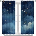 thumbnail image 2 of Moon Starry Curtains, Watercolor Blue Night Sky Starts Pattern Window Treatments, Rod Pocket Thermal Insulated Drapes 2 Panels Set for Children Bedroom Living Room, 72" W X 63" L, 2 of 8