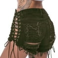 thumbnail image 5 of Women's Side-Tie Denim Shorts with High Slit Design, Adjustable Lace-Up Details for Sexy Summer Style,Army Green S, 5 of 5