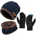 thumbnail image 1 of Conjunto de gorro y bufanda de invierno para niños, guantes, gorro de punto térmico cálido cian, calentador de cuello con pantalla táctil, manoplas antideslizantes para deportes al aire libre, forro, 1 of 5