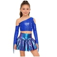 thumbnail image 5 of iiniim Girl's 2 Piece Dance Outfits Jazz Hip Hop Performance Dance Top and Metallic Bubble Skirts Set Royal Blue 14, 5 of 7