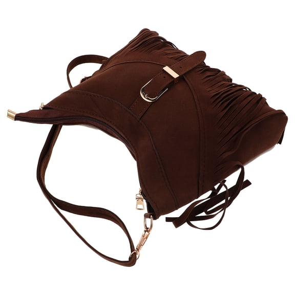 LOLIPPYY Bohemian Woven Fringe Suede Crossbody Bag in Light Brown, Stylish and Lightweight Carry-All Purse