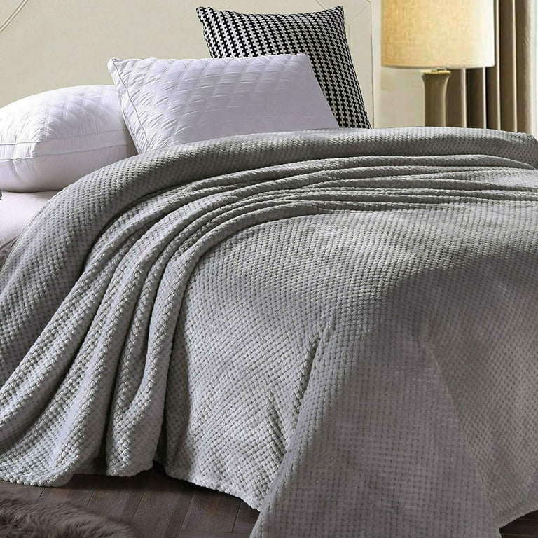 American Soft Linen Bedding Fleece Blanket, Plush Fuzzy Cozy Soft Blanket for Bed, Sofa, Couch, Queen Size 85x90 Inches / Gray