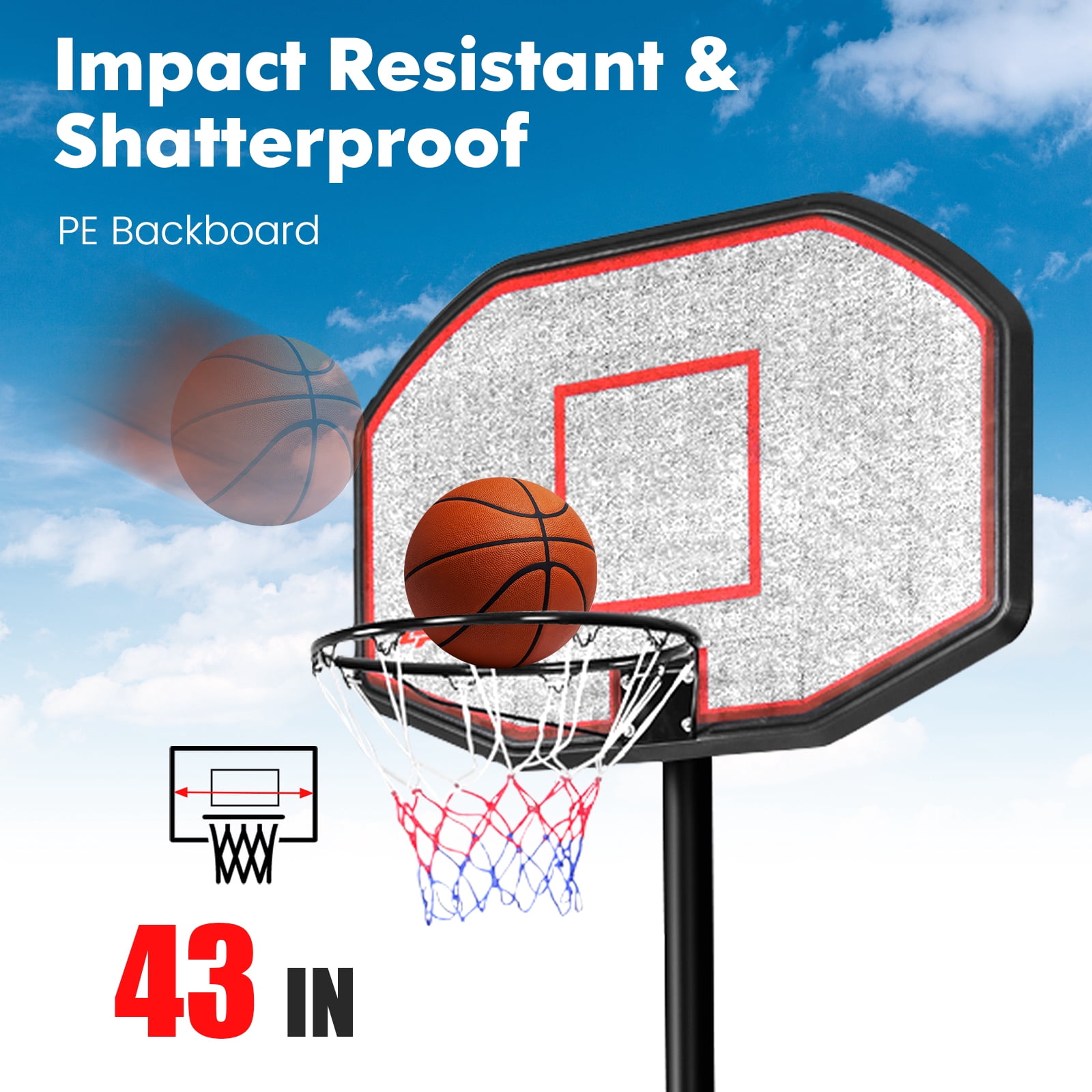 Infans 10FT 43" Backboard In/Outdoor Adjustable Height Basketball Hoop Home School New