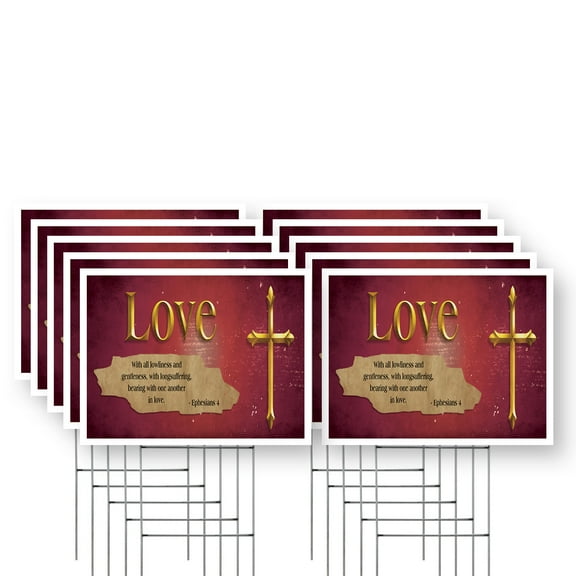 Jesus Love Yard Sign 10 Pack of 12 Inch x 16 Inch Single Sided Weatherproof Heavy-Duty Plastic with Stake | Inspirational Message, Faith Display, Bold and Durable | Made in USA