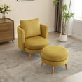 thumbnail image 2 of 30.7" Wide Accent Chair with Ottoman, Upholstered Armchair with Wooden Leg and Throw Pillow, Soft Single Sofa with Thick Pad, Ergonomics Design for Living Room Bedroom Dorm Room Office, Mustard, 2 of 7