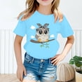 thumbnail image 2 of WEIYLL Girl's T Shirts Cute Cartoon Owl Printed Short Sleeve Summer Casual Loose Kids Clothing for 4-6 Years, 2 of 4