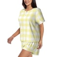 thumbnail image 2 of Daiia Lemon Yellow Checkboard Pattern Womens Pajama Sets Short Sleeve Pajamas for Women Sets Soft Lounge Sets Casual Round Neck Sleepwear PJS-XX-Large, 2 of 7