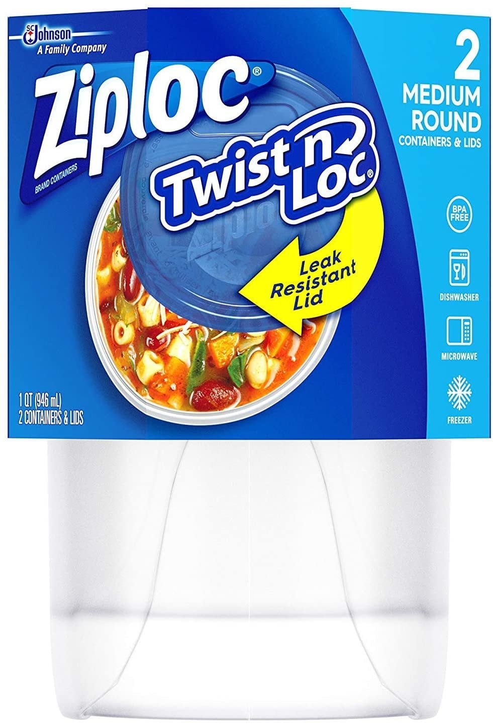 Ziploc Holiday Food Storage Containers Twist 'n Loc Medium Round Quart 2 CT 