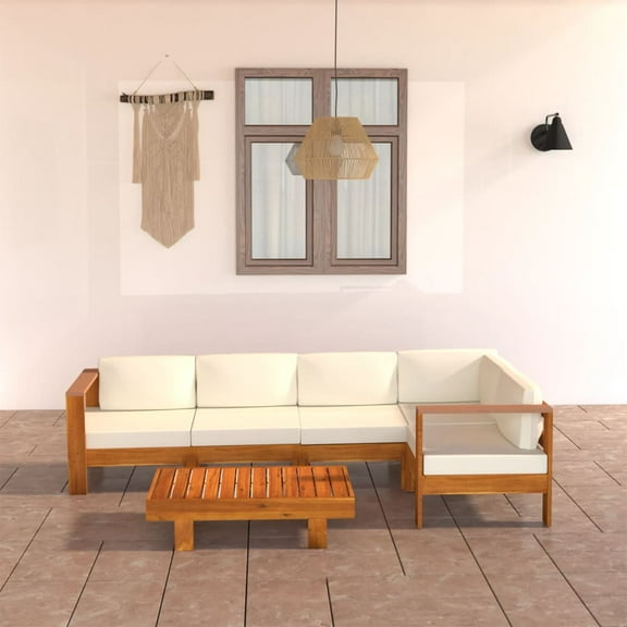 vidaXL 6 Piece Patio Lounge Set with Cream White Cushions Acacia Wood
