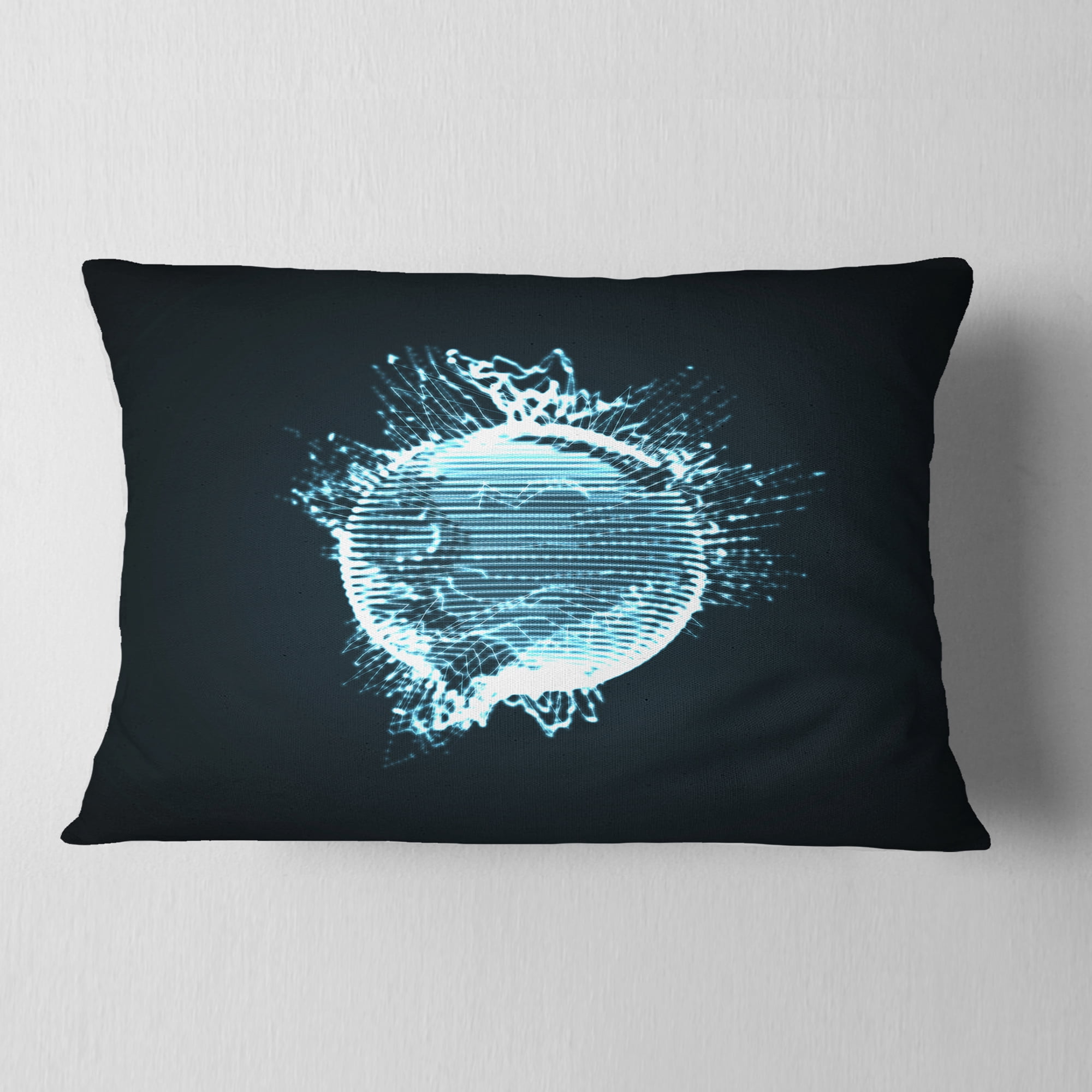 Designart Glowing Blue 3D Sphere - Abstract Throw Pillow - 12x20