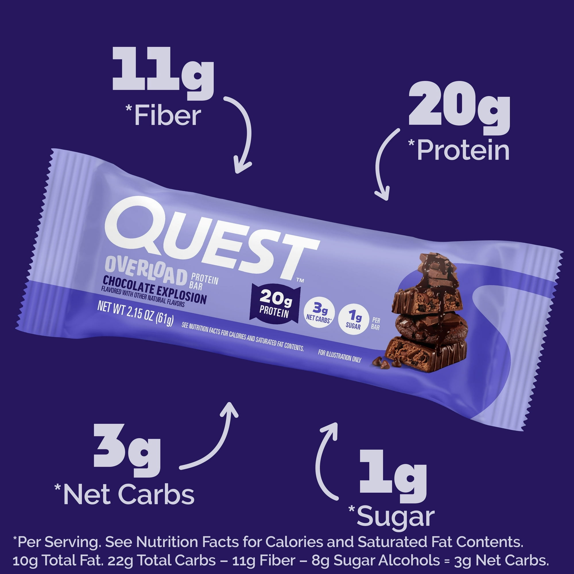 Quest Nutrition Overload 20g Protein Bar, Chocolate Explosion Flavor, Single, 1 Count