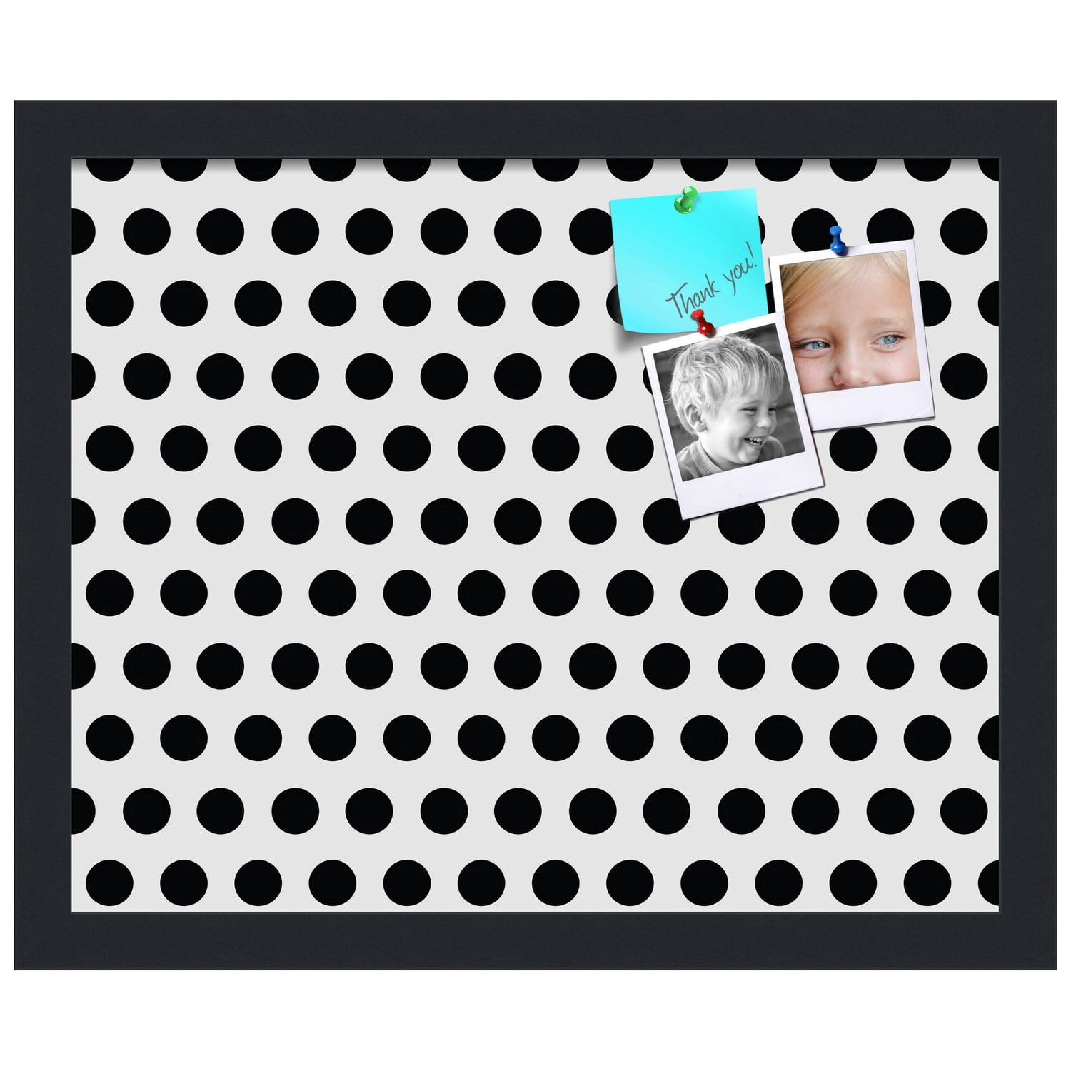 PinPix 16x13 Custom Cork Bulletin Board Black Polka Dot Poster Board Has a Fabric Style Canvas Finish, Framed in Black Polka Dot, by ArtToFrames (PinPix-200)