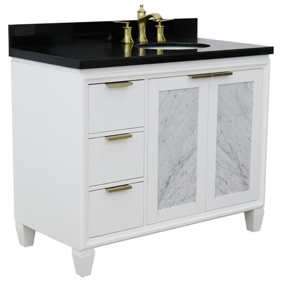 Trento 43" Solid Wood Vanity with Right Oval Sink in White/Black