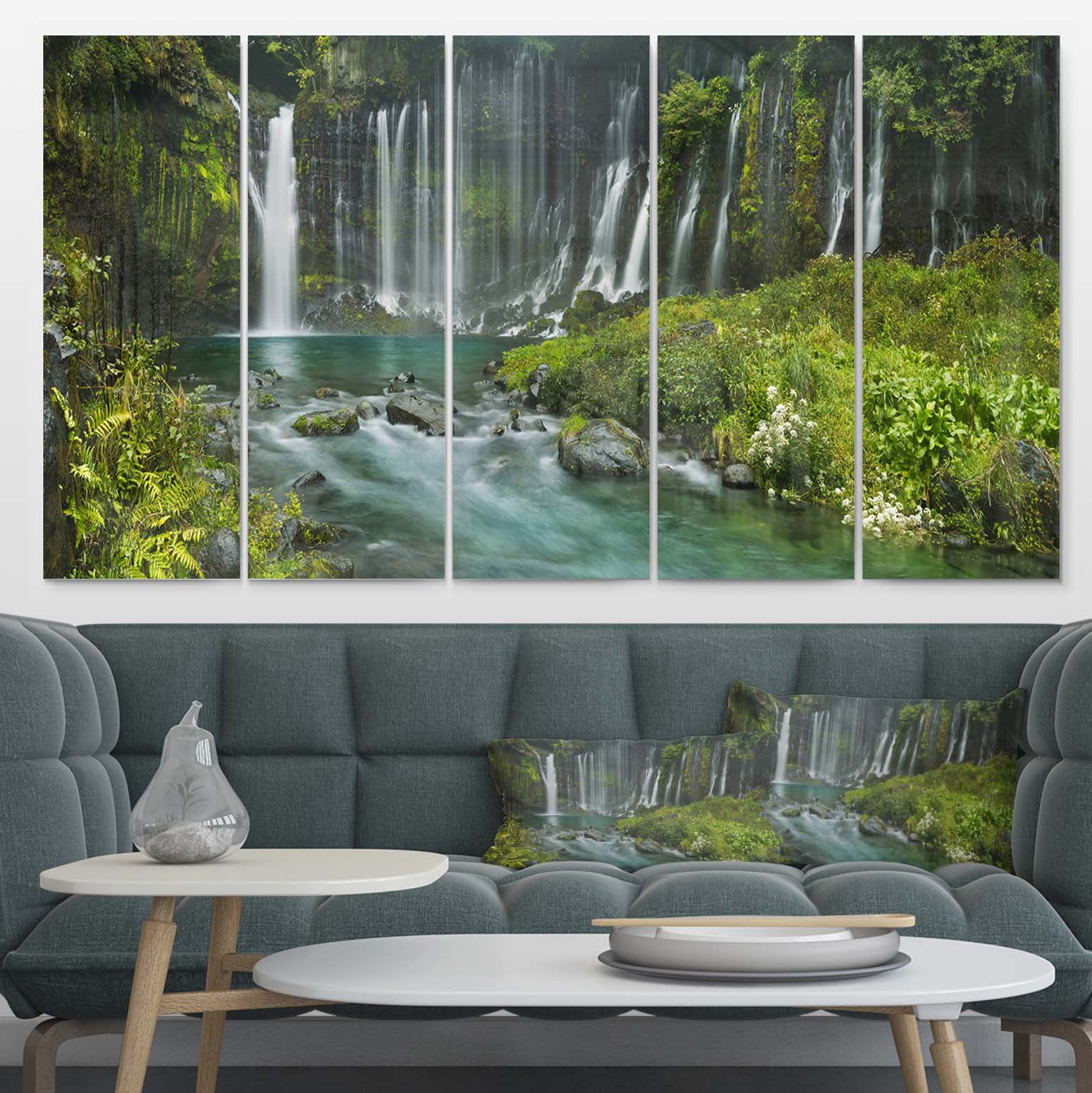 Designart 'Shiraito Falls near Mount Fuji Japan ' Multipanel Landscape Print Wall Artwork