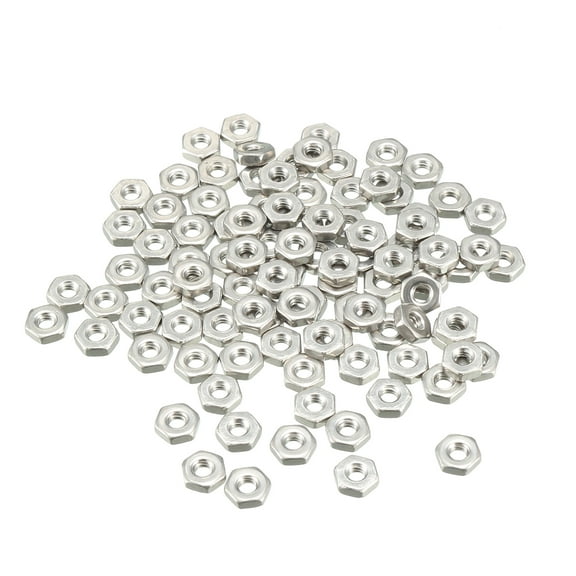 2#-56 304 Stainless Steel Hexagon Hex Nut Silver Tone 100Pcs