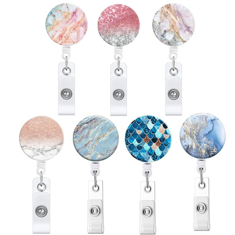 Happy date Badge Reel 360 Degree Rotating Decorative ABS Office Workers  Glitter Retractable Badge Holder for Daily Wear 