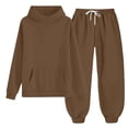 thumbnail image 2 of Ticikt Kids Solid Hooded Sweatshirt Outfit, Half‑High Neck Pullover Hoodie & Drawstring Jogger Pants 2‑Piece Tracksuit Set for Boys Girls,Brown,Size:14-15 Years, 2 of 4