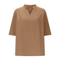thumbnail image 6 of MIXUE Boho Tops For Women Summer Solid Color V Neck Short Sleeve Casual Basic Pullover Shirts For Women Tshirts Streetwear,Brown,XXL, 6 of 6