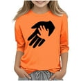 thumbnail image 2 of YUNAFFT T-shirt Décontracté Unisexe pour Enfants Orange Imprimé Créatif Manches 3/4 Col Rond Style Festif Ludique, 2 of 6