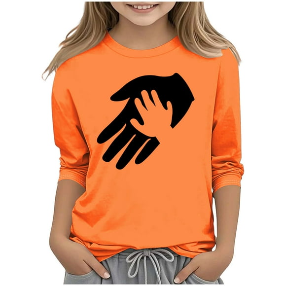 Kids Casual Top, Printed 3/4 Sleeve Round Neck Shirt with Soft Breathable Fabric, Ideal for Daily Wear and Holiday Activities