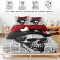 thumbnail image 5 of Twin Sze Fitted Sheet Set - Human Skull 2 Piece Bedding Sets 16" Deep Pocket Fitted Sheet with 1 Pillowcase, Red Ostrich Feather Horror Art Newsprint Brushed Microfiber Hotel Luxury Bed Sheets, 5 of 9