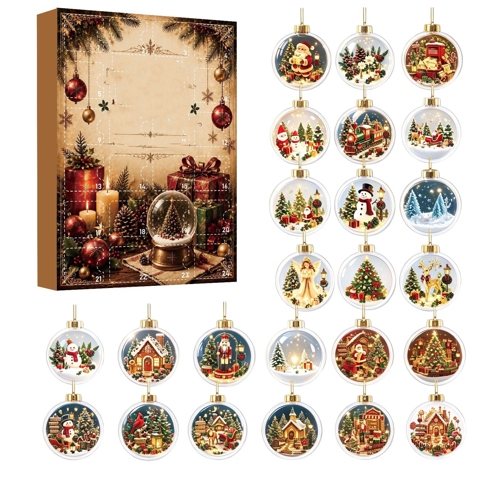 Christmas Tree 2D Acrylic Advent Calendar Blind Box 24PC Countdown Ornament Hanging Pendant Decoration Gift Collectible D