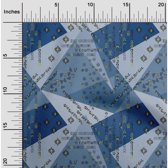 oneOone Cotton Jersey Medium Blue Fabric Triangle Geometric Sewing Fabric By The Yard Printed Diy Clothing Sewing Supplies 58 Inch Wide