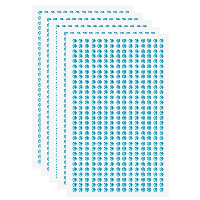 Uxcell 5 Hojas/2250pcs Calcomanías de Rhinestone Adhesivas, Gemas Acrílicas Autoadhesivas de 3mm para Arte de Uñas, Manualidades y Decoración, Azul