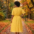 thumbnail image 6 of Agnes Orinda Women's Plus Size Elegant Floral Bubble Short Sleeves V Neck Trendy Mid Dresses 2X Yellow, 6 of 6