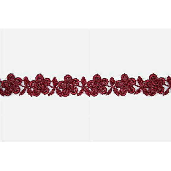 Burgundy Maroon Dark Red 5/8”~5-1/8” Embroidery Venice Lace Trim Guipure By Yard (UB11346 (0.75"))