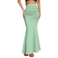 thumbnail image 4 of LWavelet Women Ruched Mermaid Midi Skirt High Waist Flared Hem Elegant Casual Long Skirt Khaki 3XL, 4 of 4