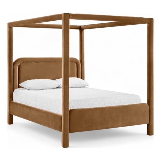 Bowery Hill Contemporary Saddle Velvet Upholstered Queen Bed