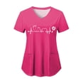thumbnail image 1 of NIEWTR V Neck Pattern Print Scrub Tops Women Comfortable Durable Medical Uniform Blouses with 2-Pockets(Pink,3XL), 1 of 4