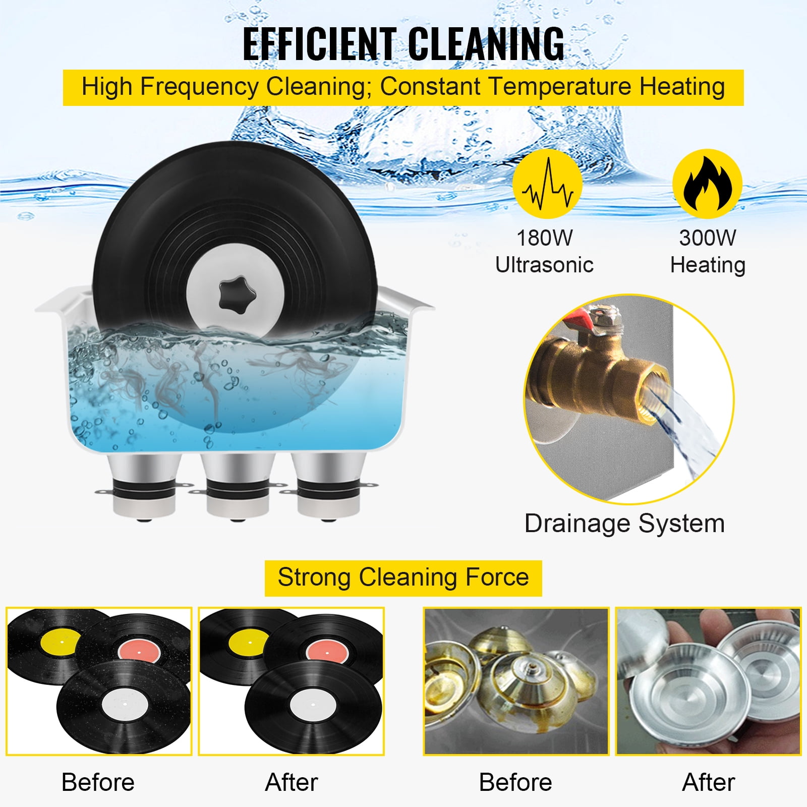 VEVOR Ultrasonic Vinyl Record Cleaner Vinyl Ultrasonic Cleaning Machine 6L Knob