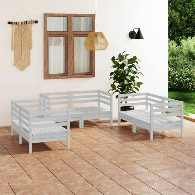vidaXL Ensemble de Salon de Jardin 6 Pcs Blanc en Pin Massif