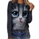 thumbnail image 2 of Camiseta holgada informal para mujer, en 3D Camiseta con estampado de letras de gato, camiseta informal de manga larga con cuello redondo, ropa de calle Simple, Mode Tosp para mujer 2021, 2 of 4