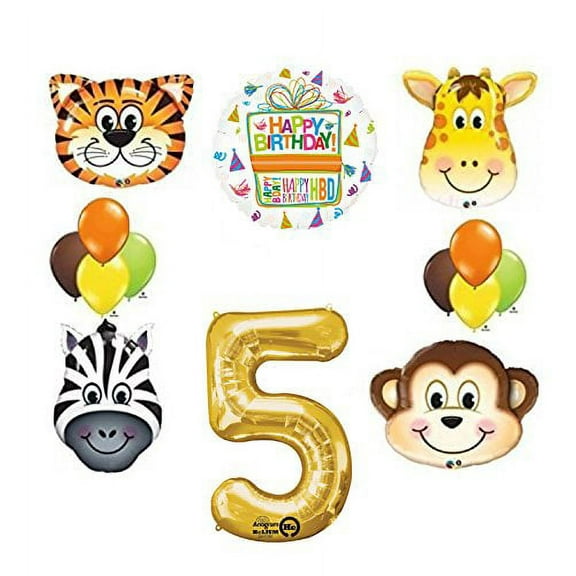 Jungle Animal Safari Fifth 5th Birthday Party Supplies and Balloon Decorations