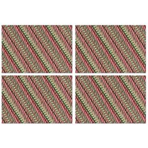 Red and Green Christmas Striped Pattern Summer Placemats Table Placemats Set Of 4-Linen Kitchen Washable Placemats Table Mats 11.8"x17.7" Non-Slip Heat Resistant