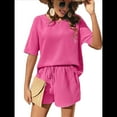 thumbnail image 3 of Conjuntos de Pijama para Mujer, Conjunto de Dos Piezas de Punto Gofre, Chándal con Bolsillos, Color Rosa y Rojo, Talla M, 3 of 9