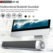 Silver Wired and Wireless bluetoot h Home Theater TV Stereo Speaker with Remote Control, TF Card- Surround SoundBar TV/Cellphone/table t, 2 X 5W Compact Sound Bar 2.0 Channel