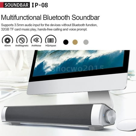 Silver Wired and Wireless bluetoot h Home Theater TV Stereo Speaker with Remote Control, TF Card- Surround SoundBar TV/Cellphone/table t, 2 X 5W Compact Sound Bar 2.0 Channel