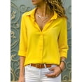 thumbnail image 6 of Women Lapel Button Down Chiffon Shirts Solid Color Office Blouse Casual Long Sleeve Tops Yellow M, 6 of 8
