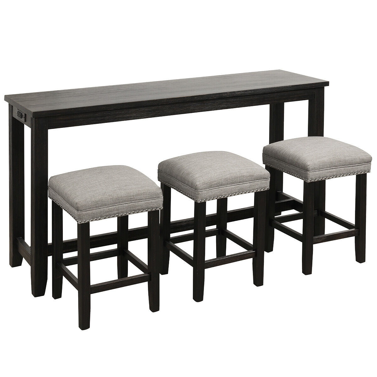 Gymax 4 Piece Bar Table Set Counter Height Pub Table& 3 Bar Stools with