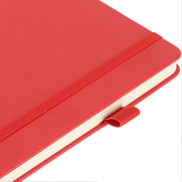 A5 Lined Notebook Portable PU Leather Hardcover Notebook with Elastic Strap for Business School Red