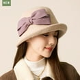 thumbnail image 6 of Elegant Cloche Wool Fedora Hat with Rolled Brim and Bow Women's Felt Bucket Hat, 6 of 19