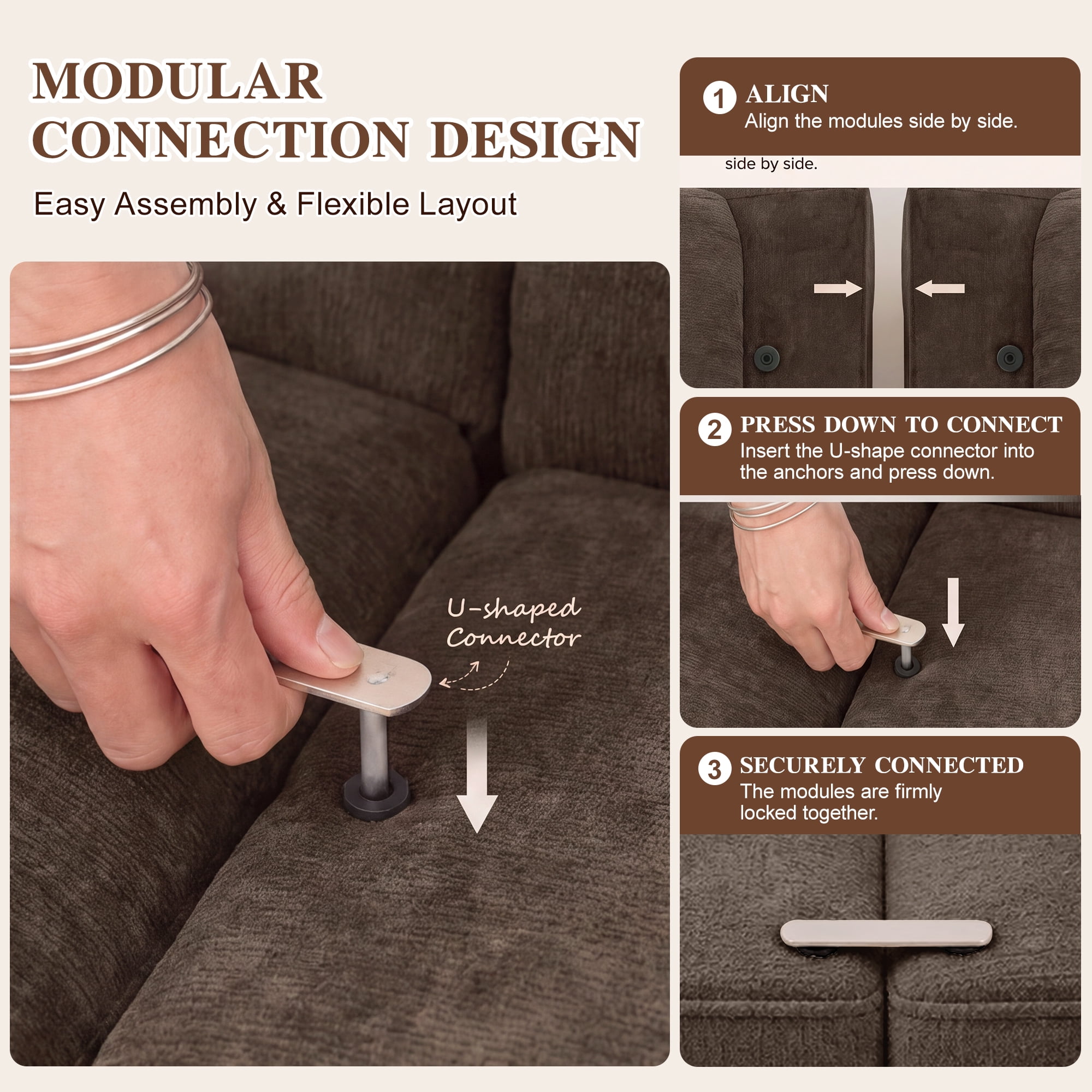 140" L Shape 4 Seat Chenille Modular Sectional Sofa with Ottoman and L Shape Back Cushions,Easy Assembly