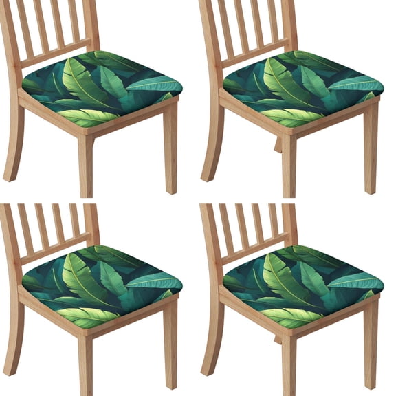 Tropical Palm Leaves in Hawaii Seat Covers for Dining Room Chairs Set Of 4,Stretch Printed Washable Chair Seat Cover with Elastic Ties and Button,Removable Waterproof Couch Cushion Covers